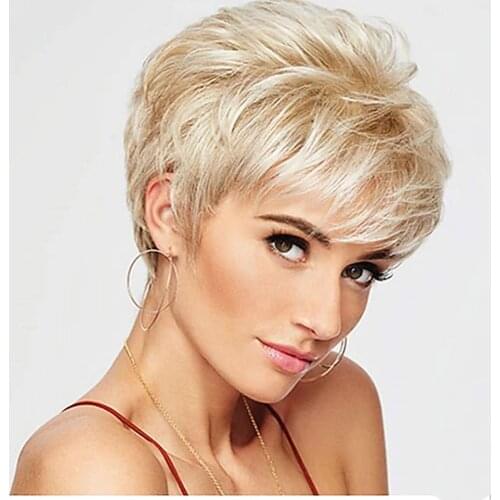 8 Inch Human Hair Blend Wig Short Natural straight Pixie Cut With Bangs Simple Sexy African American Wig