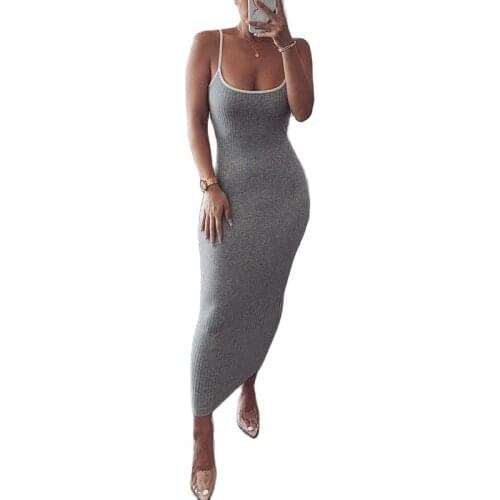 Prom Dress 2021Sexy V Neck Sleeveles Slim Long Dresses Summer Elegant Knitted Bodycon Dress Casual Party Backless Maxi Dress