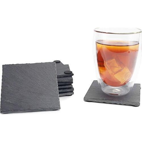 Slate Coasters with Square Slate Coasters ( Set of 8, Square - Black)