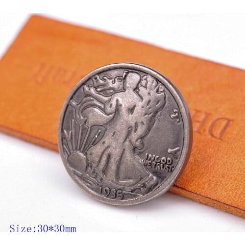 10X IN GOD WE TRUST WALKING LIBERTY ANTIQUE SILVER LEATHERCRAFT BELT USA COIN CONCHO DECOR 1-1/8" SCREW BACK