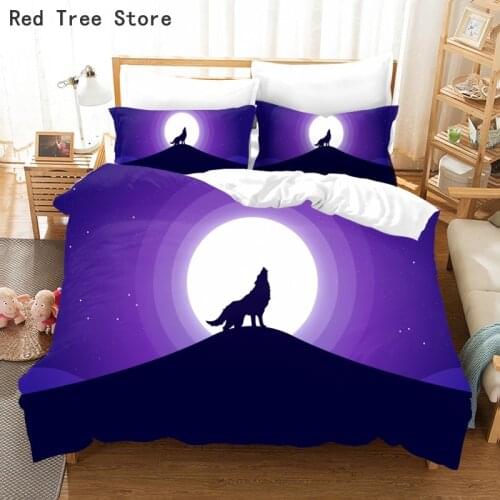 Howling Wolf Moon Printed Bedding Set Double King Queen Size Animal Duvet Cover 2/3 Pieces Kids Boy Bedclothes With Pillowcase