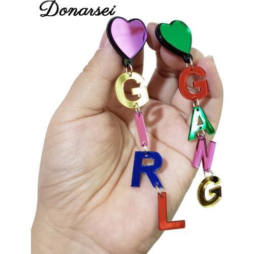 Donarsei Funny Alphabet Colorful Acrylic Earrings For Women Let us Dance Girl Gang Non Oui Letters Drop Dangle Earrings Party