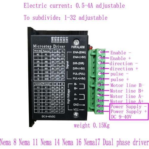 TB6600 20/28/35/39/42 Stepper Motor Driver 32 subdivision 4A DC:9-40VDC stepping motor Controller