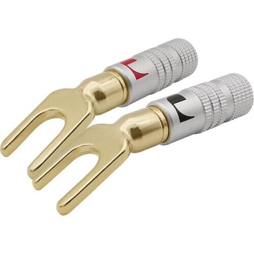 2pcs High quality Y/U Type Brass Speaker Plugs Audio Screw Fork Spade Connector Gold plated powercon binding post banana adapter