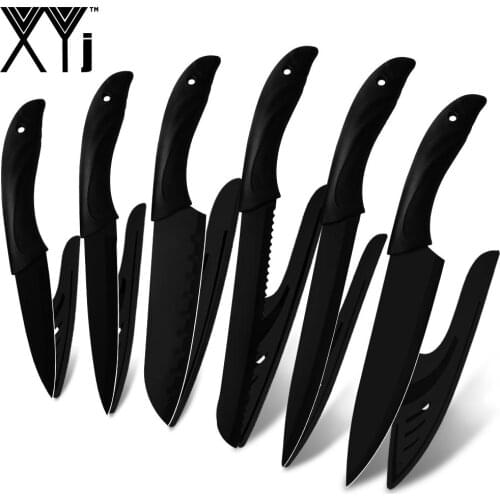 XYJ Kitchen Knives Non Slip Handle Stainless Steel Knife Black Blade 8 inch 7 inch 5 inch 3.5 inch High Grade Chef Cooking Knife