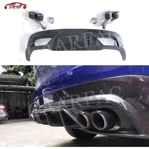 Carbon Fiber Material Rear Lip Diffuser Spoiler with Exhaust Muffler Tips for Jaguar F-PACE 2015-2018 Back Bumper Protector