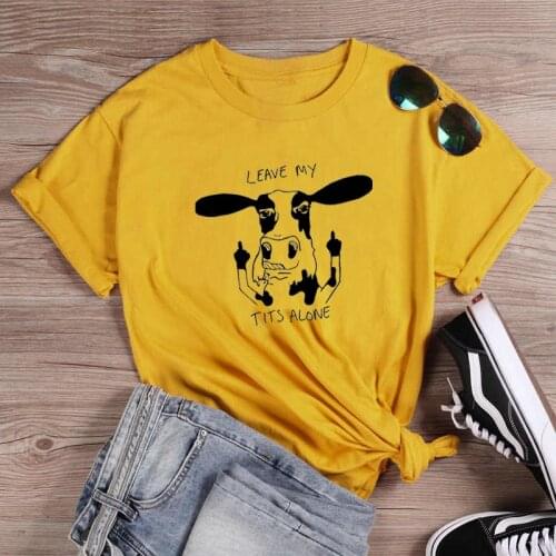 Leave my tits alone cute Cow t-shirt women graphic 100% Cotton tumblr quote vintage Fashion hipster funny unisex tee top tshirts