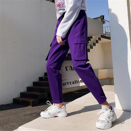 WKOUD Women Solid Cargo Pants 2019 Casual Ankle-length Candy Color Pants High Waist Trousers Female Pocket Sweatpants P8952