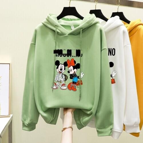 Disney Mickey Minnie Mouse Womem Hoodies Hooded Long Sleeve Sweatshirts Autumn Winter Harajuku Hoodies White Casual Female Tops