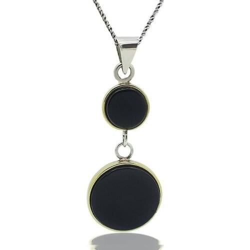 Silver Round Black Onyx Cubic Zirconia Authentic Lady Necklace