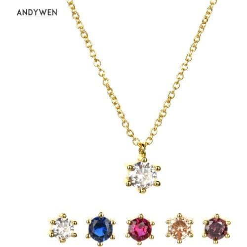 ANDYWEN 925 Sterling Silver Clear Zircon 4.5mm Charm Pendant Necklace Women Crystal Fashion Fine Jewelry For 2020 Wedding Jewels