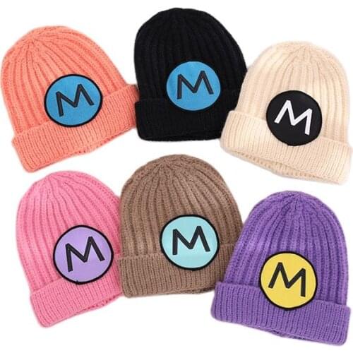 Doitbest Winter hat for kids beanies Big M Letters Child knit Beanie hats warm baby kid girls Earflap caps For 2 to 6 Years old