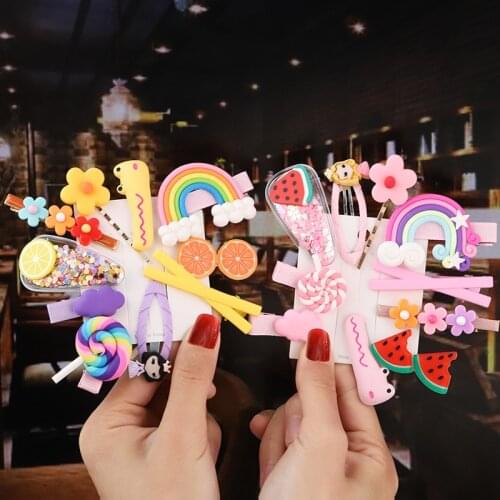 1 Set Sweet Cute Cartoon Fruits Rainbow Hairpins For Women Girls Children Barrettes Hair Clips Fashion Hair Accessories Headband