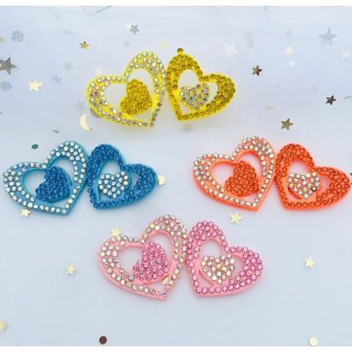 10PCS Colorful Padded Heart Patches Rhinestone for DIY Clothing Accessories Handmade Headwear Bow Decor Appliques Craft Handmade