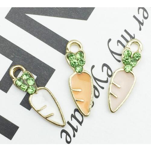 10pcs Rhinestone Carrot Enamel Charms Drop Oil Radish Jewelry Accessory Pendants Bracelets Earring DIY Fits Handmade Craft YZ047