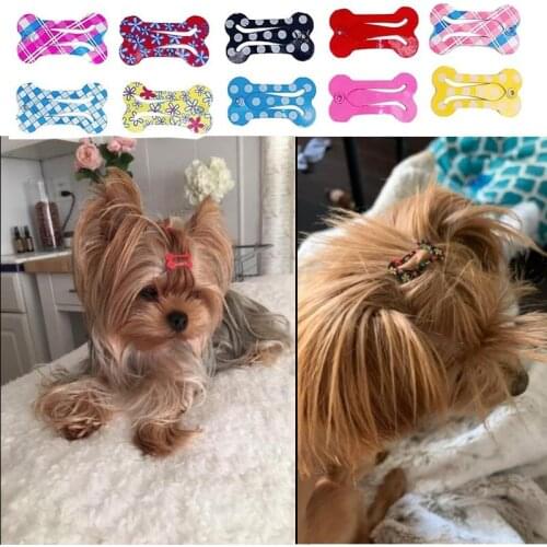 10pcs Small Snap Hair Clips Pet Hairpin Dog Cat Puppy Hair Grooming Accessories Bone Shape Random Color Pet Accessories