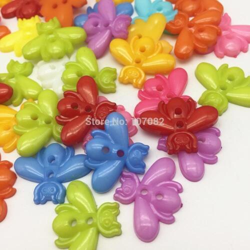 100pcs Mixed Bees Shape 2 Hole PLASTIC Buttons Fit Sewing Scrapbooking Embellishments Cartoon Button 27x18mm