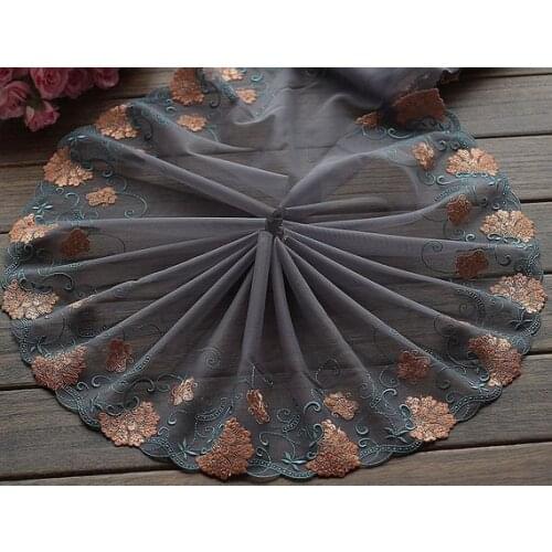 2 Yards Lace Trim Flower Embroidered Grey Tulle Lace Trim 9.44 Inches Wide High Quality