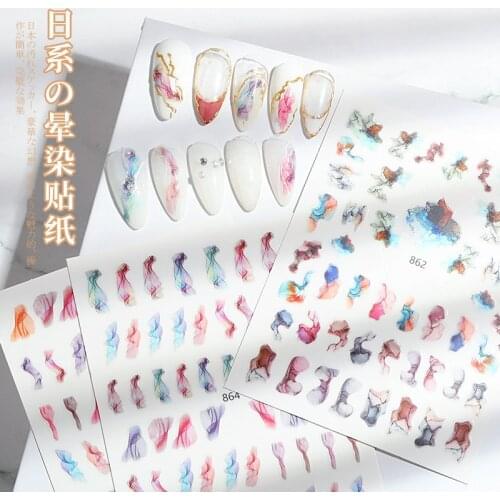 3D Retro Style Nail Stickers Decals Ink Painting Marble Starry Sky Ocean Pattern Self Adhesive Nail Art DIY Manicure Decorations