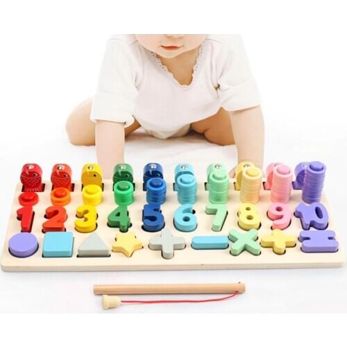 4 in 1 Puzzle Stacking Board Color Shape Matching Education Kids Fishing Toy