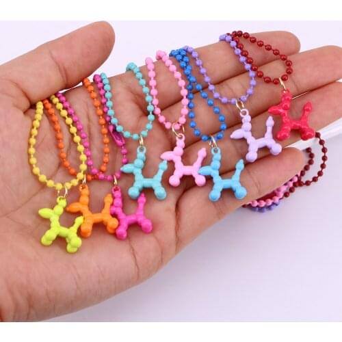 5PCS, Colorful Balloon Dog Pendant Charms Necklace Fashion Box Chain Jewelry Women Girl Gift