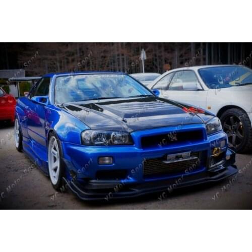 Car Accessories FRP Fiber Glass AS Style Front Bumper Lip Fit For 1999-2002 R34 GTR Front Diffuser with Undertray