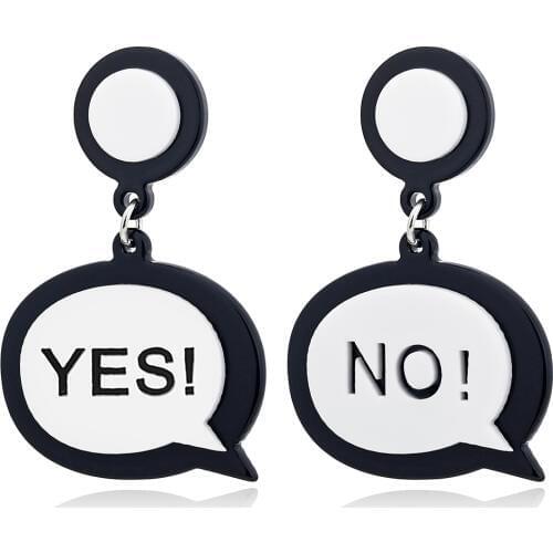 YAOLOGE Long Korean Personality Hip Hop Creative Funny Yes And No English Letters Acrylic Pendant Earrings For Women Girl 2019