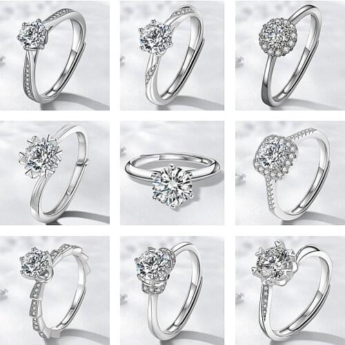 CC Adjustable Rings For Women S925 Sterling Silver Cubic Zirconia Wedding Ring Simple Bridal Engagement Fine Jewelry CC1633-1647