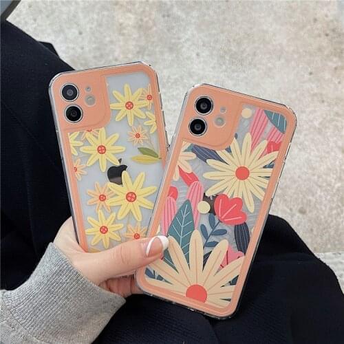 Retro Wildflowers yellow flowers plant art Phone Case For iPhone 11 12 Pro Max Xs Max XR Xs 7 8 Plus 7Plus case Cute clear Cover