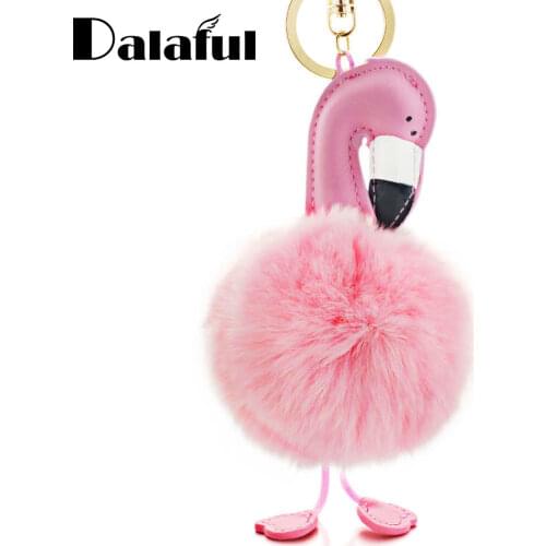 Dalaful Funny Bird Keychain Artificial Rabbit Fur Ball Bird Keyring Handbag Pendant Car Key Chains Ring Holder Gifts K345