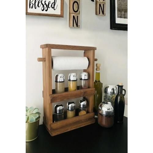 Decorative Handmade Wooden Spice Towel Paper Holder Kitchen Tools Rustic Wood Rack Cabinet Nordic Household Storage Seasoning