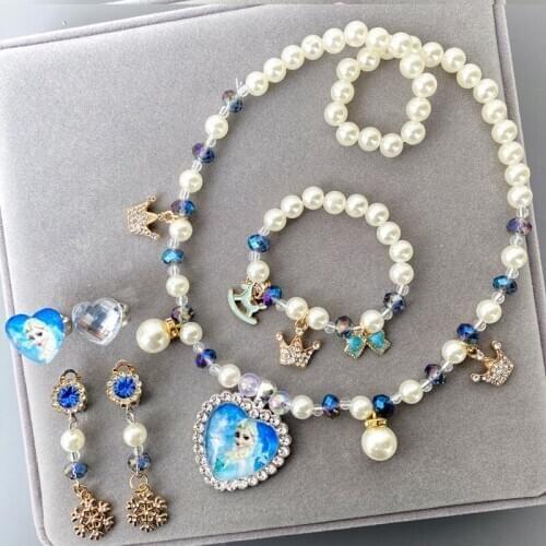 Children necklace cartoon Jewelry Ring Princess lovely Frozen child Jewelry Set Girl accessories family dress up birthday gift