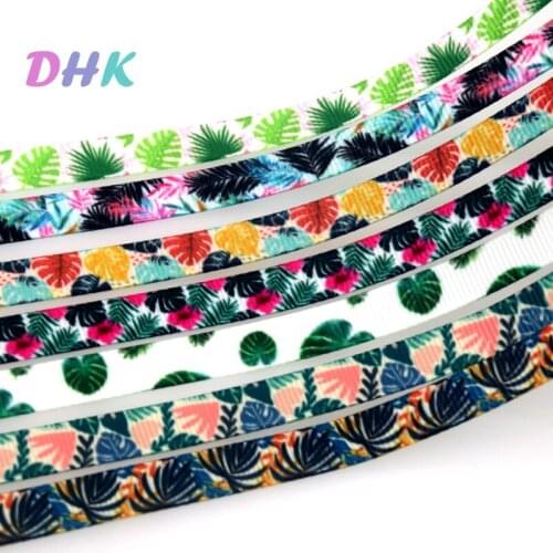 DHK 3/8'' 50yards Leaf Jungle printed grosgrain ribbon Accessory hairbow headwear DIY decoration 9mm S1550