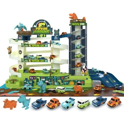 Dinosaur Car Building Parking Lot Childrens Toy TikTok Boy Puzzle Rail Car Adventure