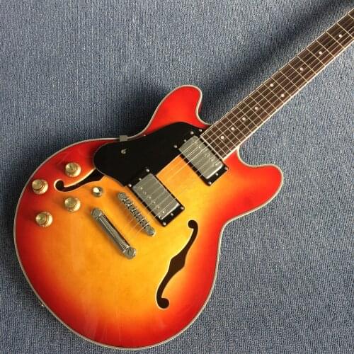 Jazz Hollow Body Electric Guitar, Rosewood fingerboard, Double F holes electric guitar,Left handed Free shipping