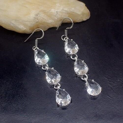 Gemstonefactory Big Promotion Unique 925 Silver Amazing Clear White Topaz Women Ladies Gifts Dangle Drop Earrings 20211851