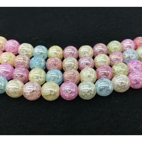 Top Selling multi Color Tourmaline Crystal Round Snow Cracked Natural Stone Beads For DIY Jewelry Making Necklace Bracelet