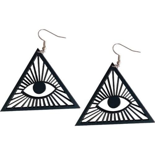 Personality Triangle Hollow Matte Eyes Of Providence Acrylic Earrings For Women Black Color All-seeing Eyes Dangle Earrings