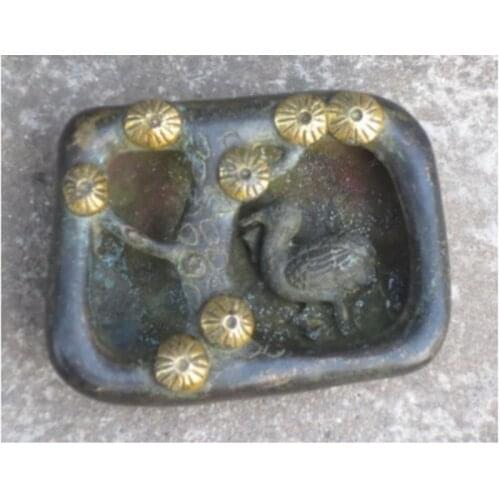 Metal Crafts Collection Chinese Handwork Old Bronze Pine Tree Crane Statue Pen Brush Washer old