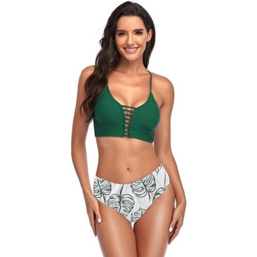2021 Leaf Flower Printed Two Piece Bikini Set Women Swimwear Two-Piece Swimsuit Womens Swimming Suit Bathing Suits Beach Wear