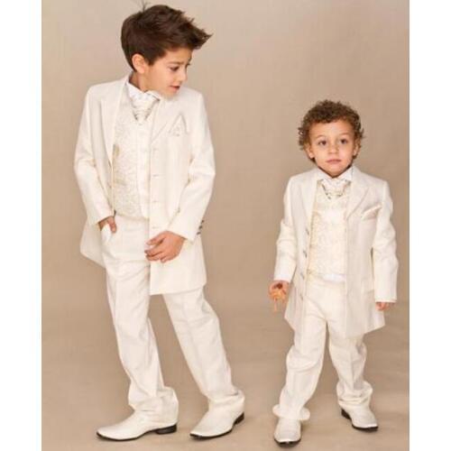 Ivory 4 piece Suit Boy Wedding Suits Boy Tuxedo (Jacket+Pants+Vest+tie) Boys Dress Suit Boys Formal Wear