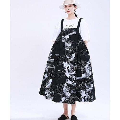 Dress Summer 2020 New Style Womens Original Design Loose Graffiti Printed Suspender Starry Expandable Dress
