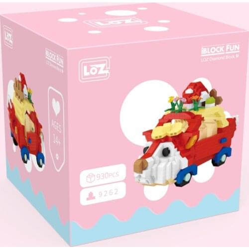 LOZ Mini Blocks Cartoon Fox Car Model DIY Educational Toy Pet Small Bricks Brinquedo Kids Building Bricks Gift Girl Present 9262