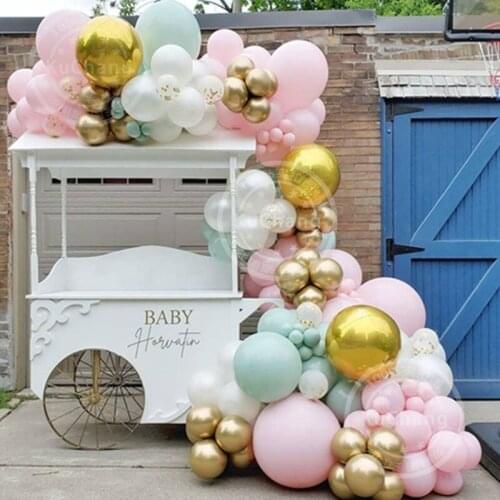 Macaron Powder/Green Balloon Garland Arch Set 158Pcs Confetti 4D Metal Gold Balloon Birthday Wedding Party Bridal Decor Globos
