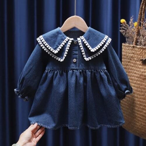 Cute Girl Dress Kids Baby Girls Denim Princess Dress Fashion Long Sleeve Toddler Infant Dresses Costume For Spring Autumn