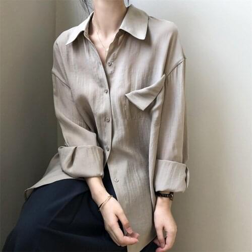 HziriP 2021 Work Wear OL Shirts Plus Size Lapel Loose All Match Autumn Office Lady Streetwear Solid Hot Stylish Femme Tops