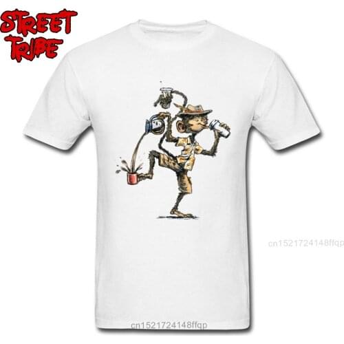 Coffee Monkey Men T-shirt Funny Gift Tops Tees Thanksgiving Day 100% Cotton T Shirts Customized Hip Hop Tshirt Retro Designer