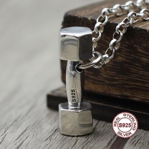 S925 men sterling silver pendants Personalized retro fashion jewelry Dumbbell classic style generous simple Send a gift to love