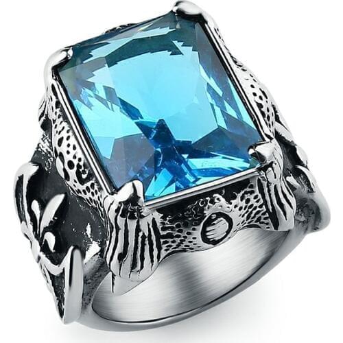 Valily Mens Large CZ Crystal Dragon Claw Ring Stainless Steel Knight Cross Flower Gothic Vintage finger band Ring for women men