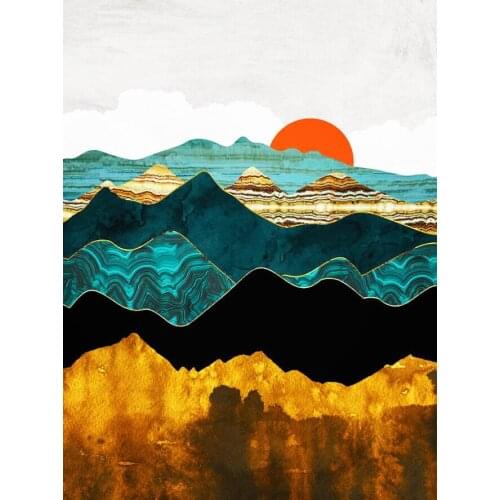 Abstract Geometric Mountain Wall Art Poster Nordic Sunset Forest Landscape Canvas Painting Modern Living Room Office Home Decor
